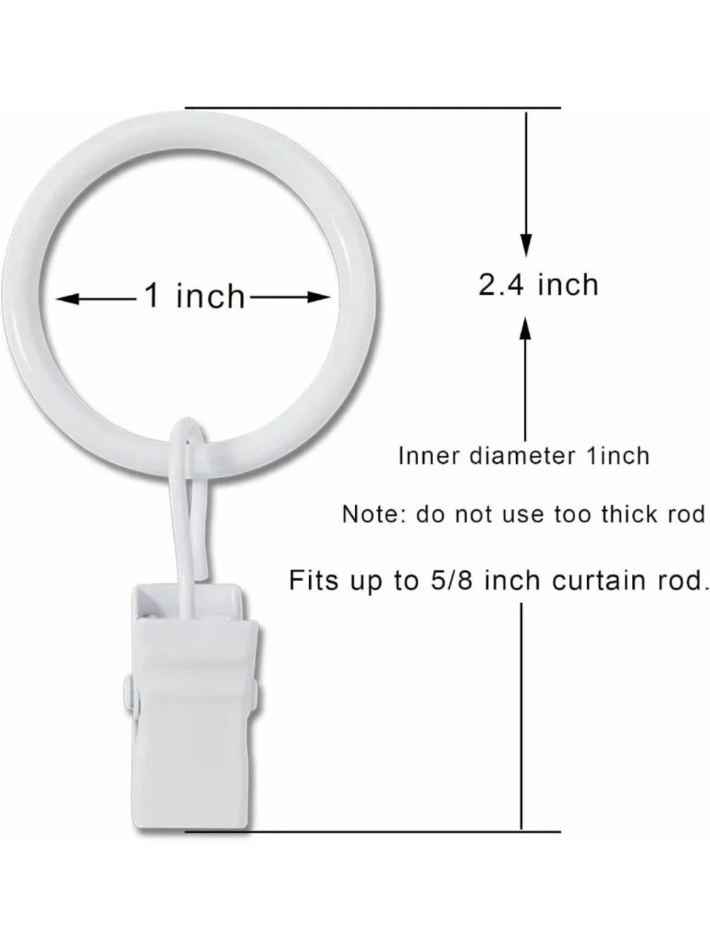 100 Pack White Curtain Rings with Clips - Drapery Hooks for Hanging Curtains
